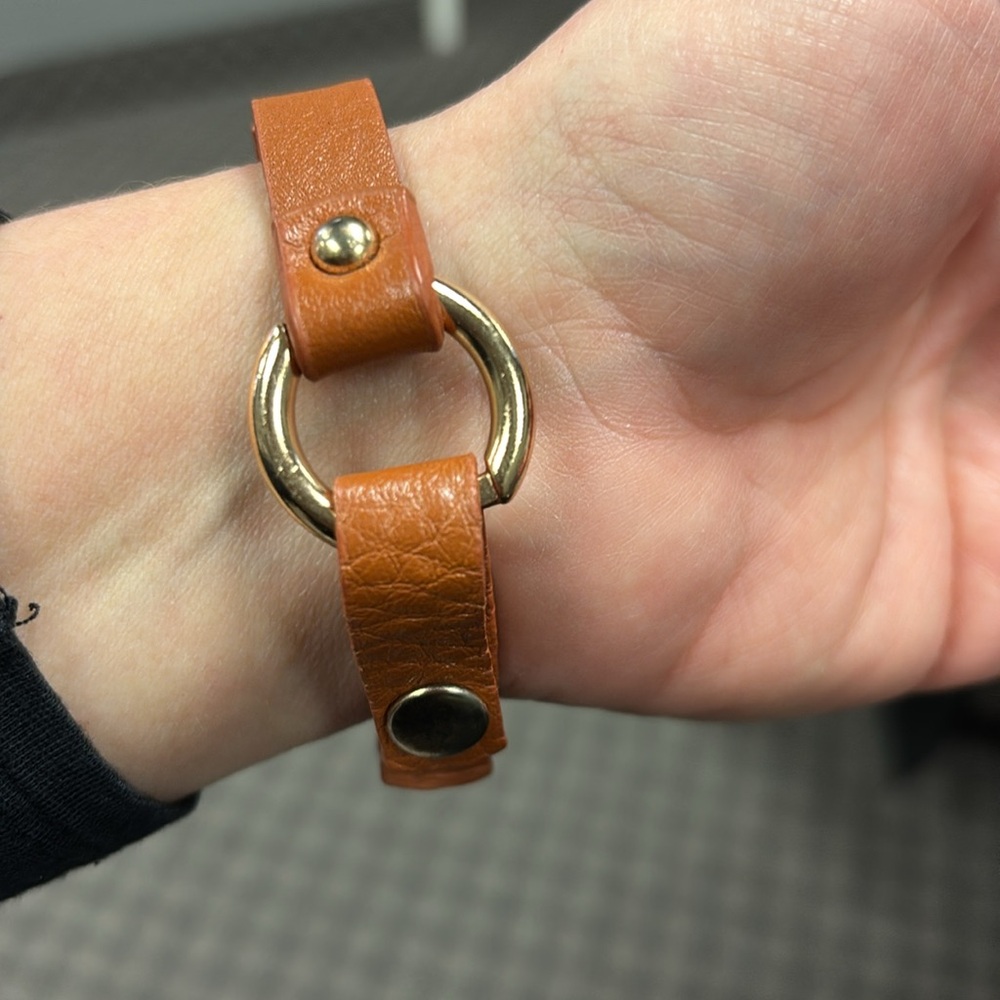 Gold Tone Cross Bracelet with Adjustable Brown Leather Strap Christian Jewelry - Picture 4 of 7